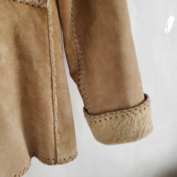 Suede Leather vintage Shearling Zip Front jacket Medium - Picture 14 of 16